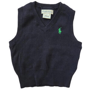Ralph Lauren Boys Infant Sweater Vest V-Neck Size 6 Months Navy Blue Green Pony